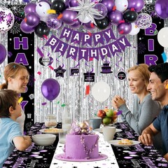 Black and Purple Birthday Decorations for Women Girls, Happy Birthday