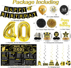 40Th Birthday Decorations for Men Women, Back in 1986 Black and Gold Birthday Pa