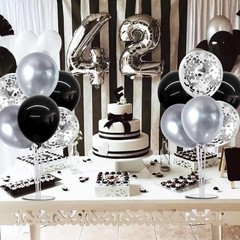 Reusable Balloon Stand Kit with 32 Black & Silver Balloons for Vibrant Parties