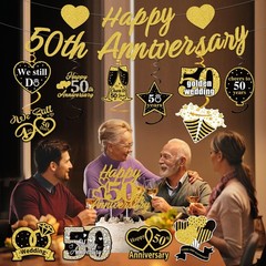 PreStrung Glitter 50th Anniversary Banner Decorations, Happy 50th Wedding Ann…
