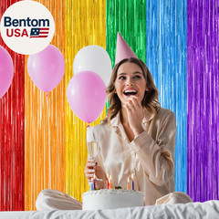 2 Pack Rainbow Backdrop Curtains, 3.28 FT X 7.05 FT Colofull Party Decorations,