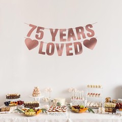 Pre-Strung 75th Birthday Banner – Rose Gold Glitter, Happy 75th Birthday Part…