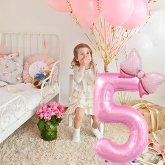 40 inch Number 3 Balloon with Bow Pink Birthday Number Balloon Pink Number 3