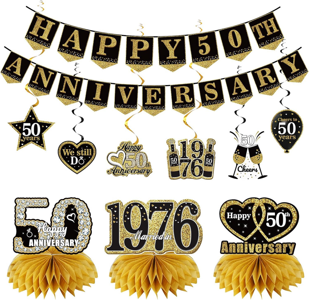 50Th Anniversary Decorations, 10Pcs Happy 50Th Wedding Anniversary Vintage 1976