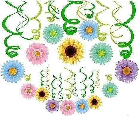 Summer Spring Sun Flowers Hanging Swirl Decorations – Themed Birthday Party 30pc