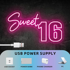 Sweet 16 Party Decorations Neon Sign, Sixteen 16th Birthday Decorations Gift for