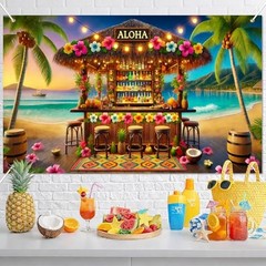Tiki Bar Aloha Banner 71×43 Inches Hawaiian Summer Backdrop Fruit Juice#003