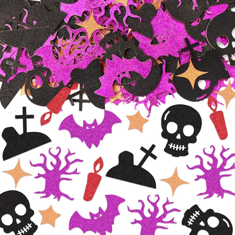 200 PCS Halloween Confetti Decorations for Table, Halloween Bats Skull Sequin…