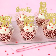30PCS Happy 70th Birthday Cupcake Toppers Gold Glitter Seventy Straight Outta