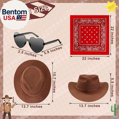18 Pcs Western Cowboy Plastic Hat Set Include 6 Hats 6 Paisley Bandanas 6 Pairs