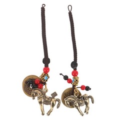 2Pcs Brass Chinese Style Keychain Set Lunar New Year Wealth Charm Pendant