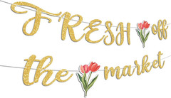 Gold Glitter Bridal Shower Banner, Floral Farmers Market Theme Decor