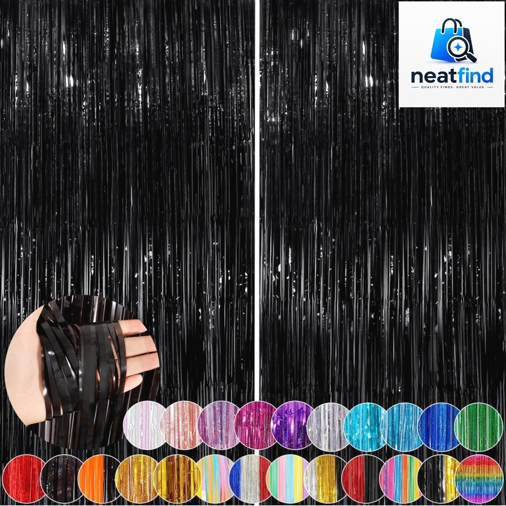 Black Fringe Curtain Party Streamers 2Pack 3.3×8.3 Ft Foil Fringe Backdrop Cu…