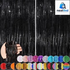 Black Fringe Curtain Party Streamers 2Pack 3.3×8.3 Ft Foil Fringe Backdrop Cu…
