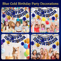Blue Birthday Decorations, Happy Birthday Banner with Honeycomb Balls, Circle Do