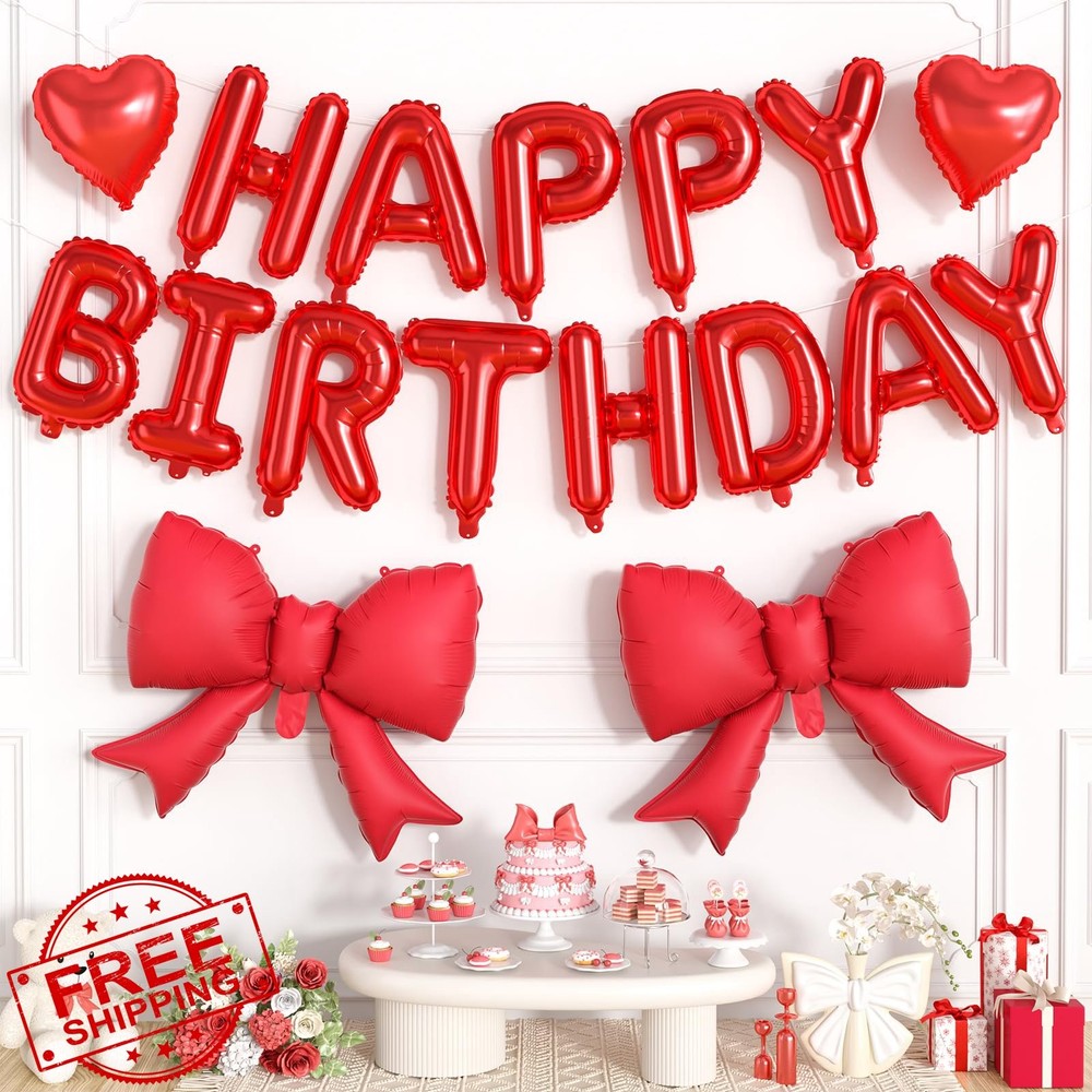 Adorely Red Happy Birthday Balloon Banner Hearts 10/16/21in
