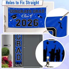 Class of 2026 Graduation Decorations Set Blue Banner Backdrop Balloons 23PCS