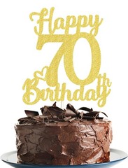 70 Birthday Cake Toppers – Gold Glitter, Seventy Cake Topper, 70th Birthday D…