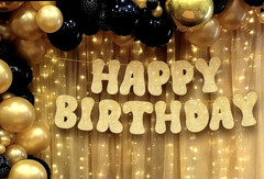 Happy Birthday Banner Glitter Gold 10ft Pre‑Strung Party Sign Birthday Decor