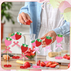 6 Pcs Strawberry Table Decorations Wooden Strawberry Centerpieces for Berry Firs