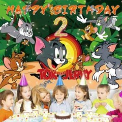 Tom and Jerry Birthday Decorations Party Supplies Backdrop Banner Birthday Gift