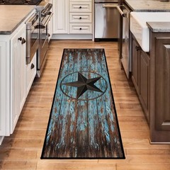 Western Hallway Runner Rug 2×6,Western Barn Texas Star on Old Wooden Plank,Ru…
