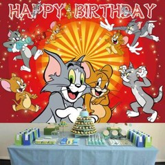Tom and Jerry Party Decorations Party Supplies Backdrop Banner Birthday Gift
