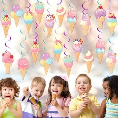 58 PCS Ice Cream Party Hanging Swirls Summer Birthday & Baby Shower Decor