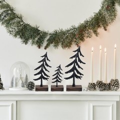 3 PCS Black Metal Christmas Tree Centerpieces Wood Base 7/10.6/13 Inch
