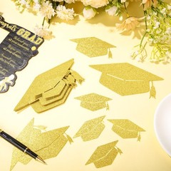 120 PCS Gold Glitter Grad Caps Cutouts Glue Points Class Of 2025 Tags