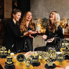 Happy New Year 2026 Honeycomb Centerpieces,Black and Gold New Years Eve Decorati