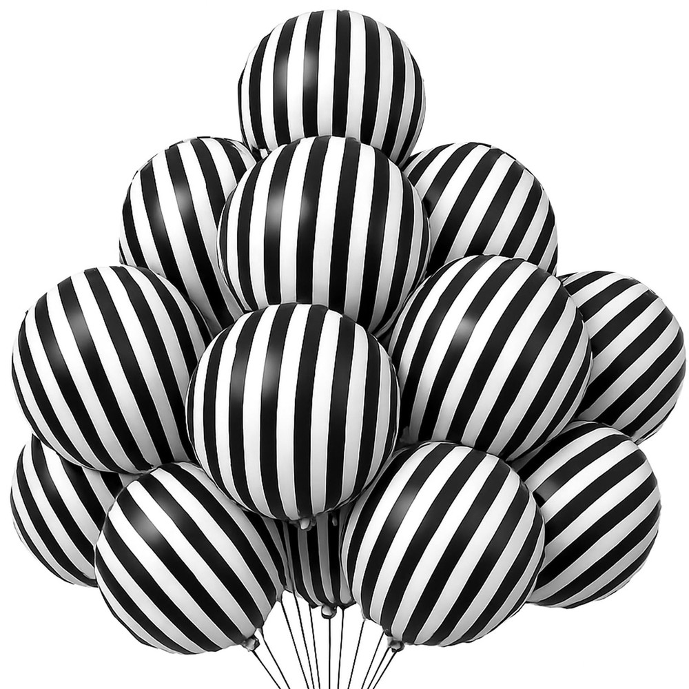 Striped-Balloon Halloween-Balloons 12PCS 18in Black White Striped Foil Balloo…