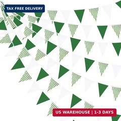 32Ft Green Party Decorations Green Buffalo Plaid Checkered White Triangle Flag G