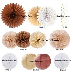Boho Brown White Decorations – 62pcs Happy Banner, Neutral Rustic Lanterns Ho…