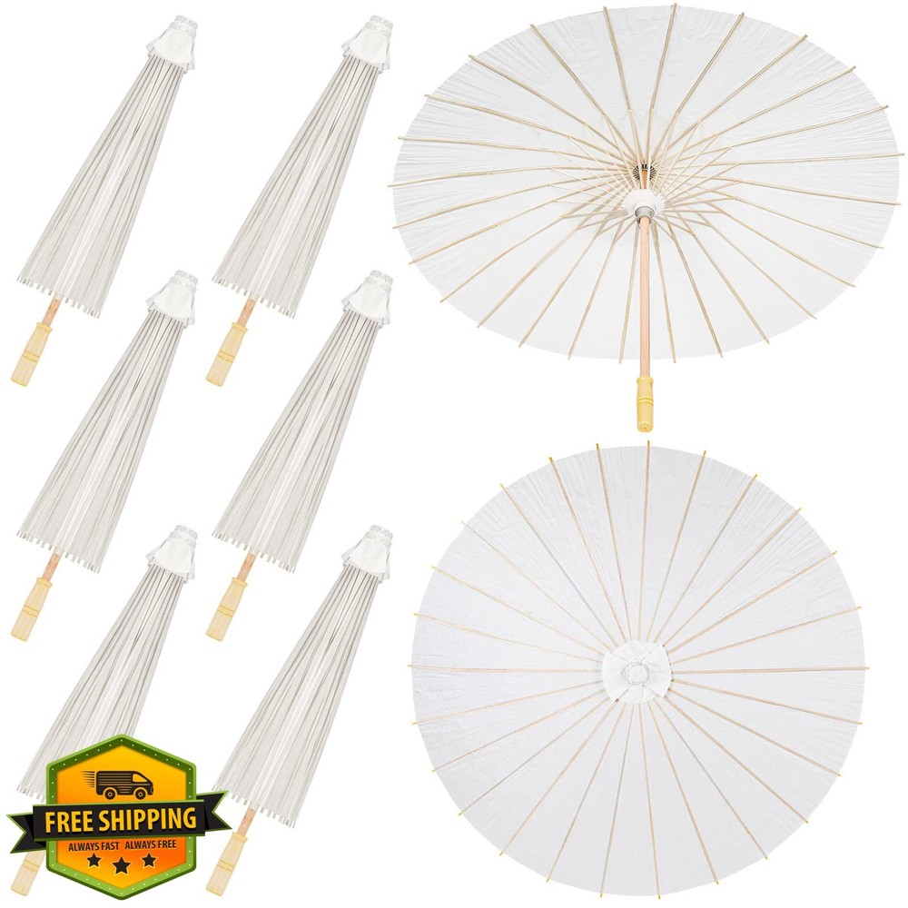Sadnyy 36 Pack White Paper Umbrellas – 33 Inch Parasol for Crafts