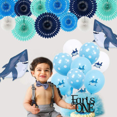 Blue White Hanging Honeycomb round Paper Fans Decoration Kit for Baby Boy Shower