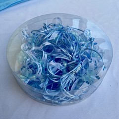 Lot of White Table Sheets (8), Blue Runners (12), Blue Pacifier Necklaces (17)