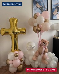 First Communion Balloons – Pink and White Gold with God Bless Balloon Garland Ar
