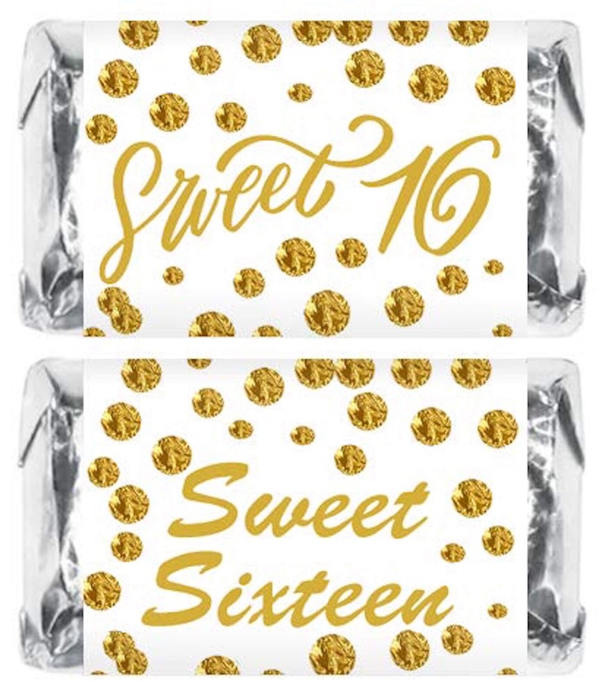 Gold Sweet 16 Birthday Miniature Candy Wrapper (Set of 60) CANDY NOT INCLUDED