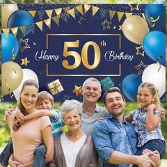 Navy Blue 50th Happy Party Decorations Blue and Gold 50 Photography Backdrop …
