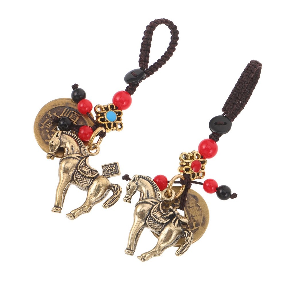 2Pcs Reusable Brass Chinese Keychains Traditional Wealth Charm Lunar New Year