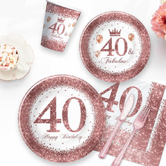 40th Birthday Decorations Women Tableware, Rose Gold 40 And Fabulous Decorations