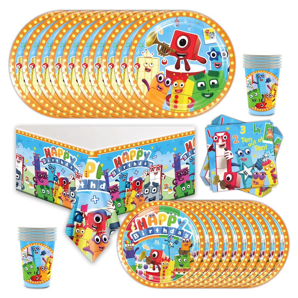 Numberblocks Birthday Decor Party Supplies Set Plates Cups Tablecloth Napkins