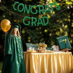 Congrats Grad Banner, Green Glitter, Congrats Bunting Banner, 2025 Grad, Class o
