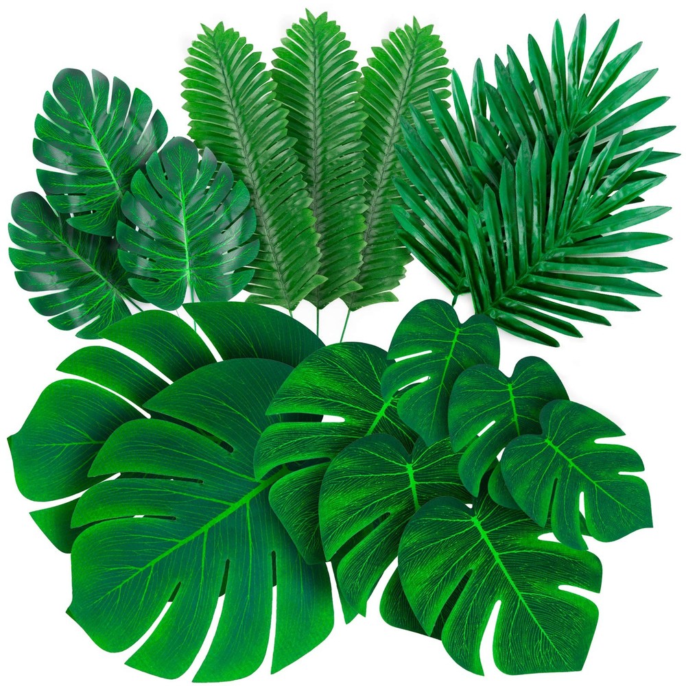 Decopom Palm Leaves Artificial Tropical Monstera-84Pcs 6 Kinds Large Green
