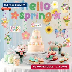 Hooqict Spring Party Decorations Hello Spring Banner with 15Pcs Flower Butterfly