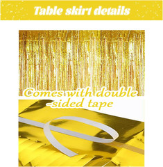 2 Pack 29.5×108 Inch Metallic Foil Fringe Tinsel Table Skirts for Rectangle Tabl