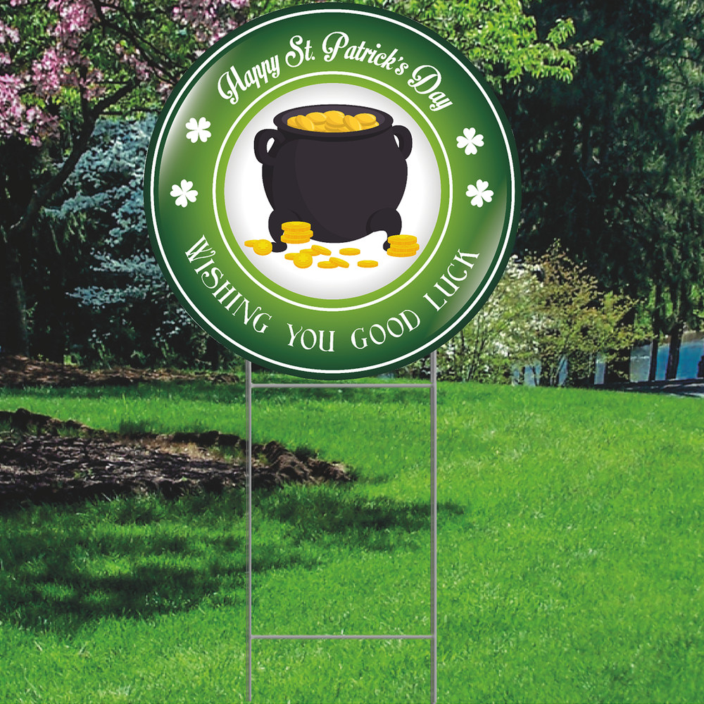 YS3045 St. Patrick’s Day Pot Of Gold Shamrock Irish Plastic Outdoor Yard Sign De