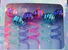 6 Whimsy Pumpkin Silly Curly Straws Party Favors Drink Disco Ball Funky Retro