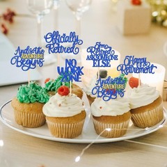 30 PCS Happy Retirement Cupcake Toppers Officially Retired Cake Blue